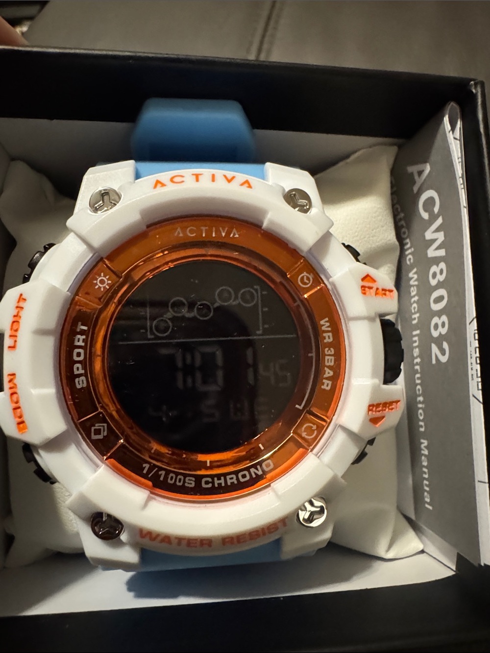 Ativa White and Orange Digital Sport Watch with Blue Strap
